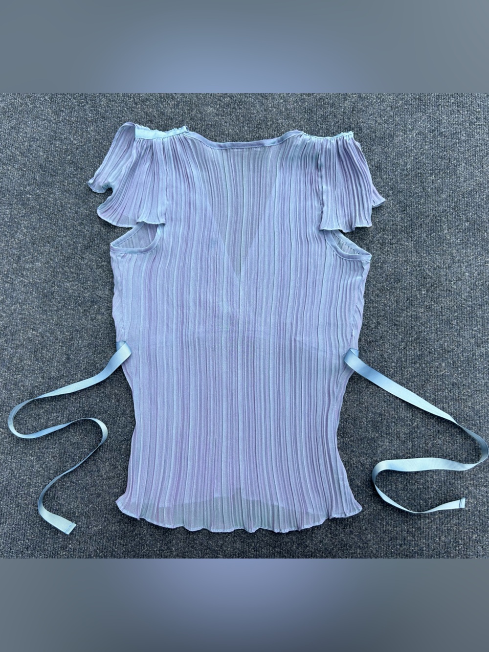 Betsey Johnson NY Vintage 90s Y2k Slate Blue Lavender Pleated Blouse Top - Picture 2 of 16